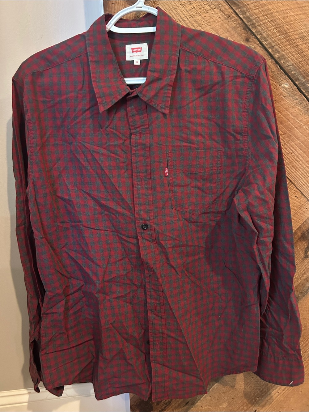 Levi's Men's Red and Black Check Button-Down Shirt